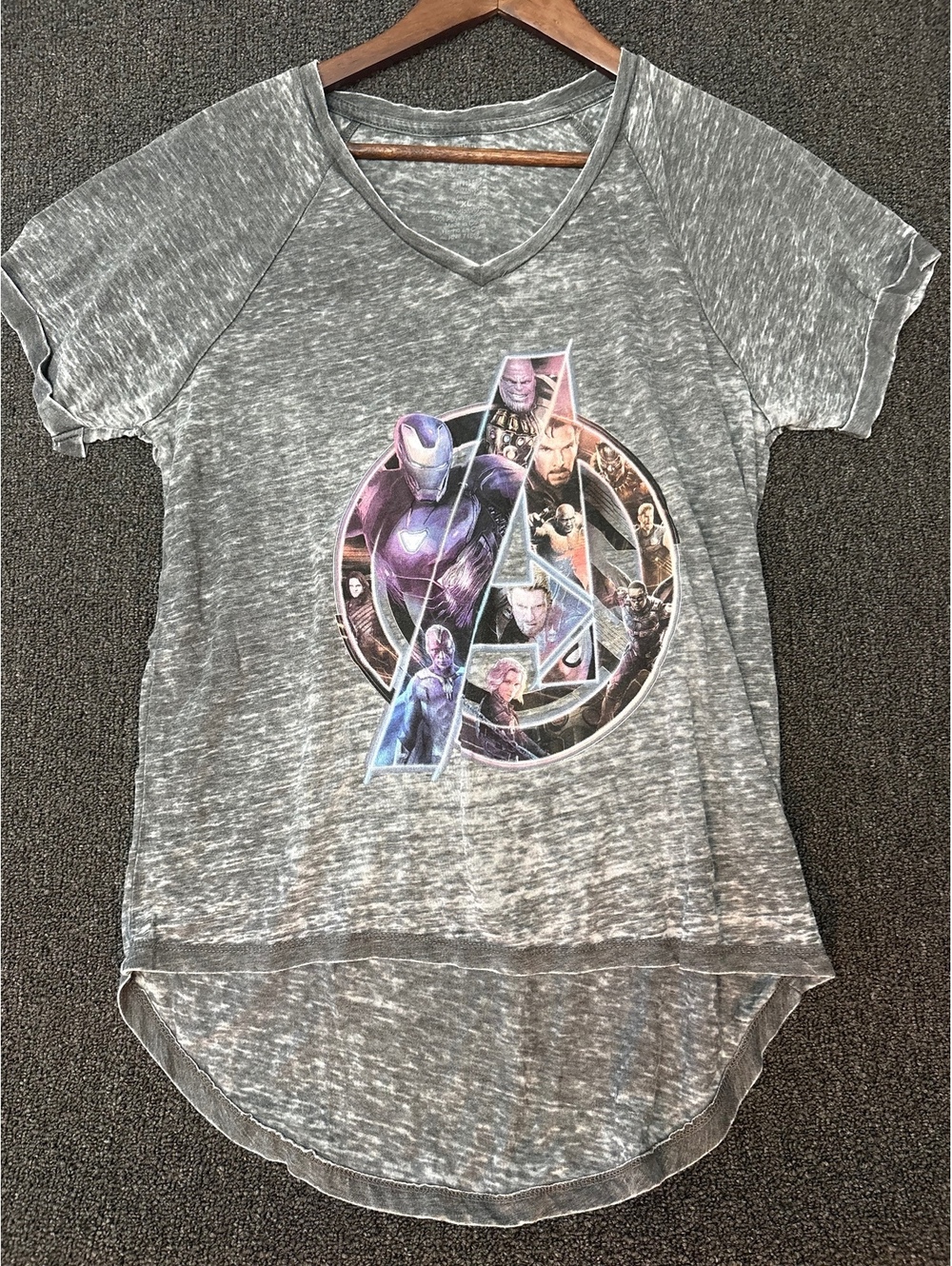 Marvel Avengers Infinity War Acid Wash High Low Graphic Tee Size XL